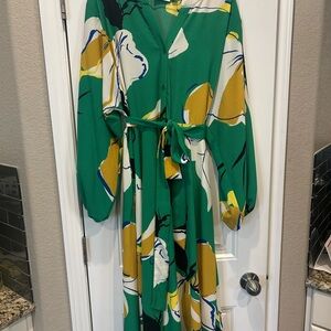 Premier Gold green and White belted maxi dress worn 1 time, lowered price!